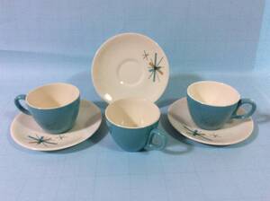 【Mid-Chinaware/Salem China/North Star①】セーラムチャイナ/ノーススター/カップ＆ソーサー3客/ミッドセンチュリー/アトミックエイジ