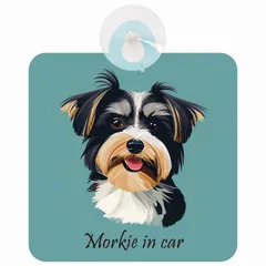 Morkie マルーキー Bタイプ 車 窓ガラス 吸盤タイプ 犬 イラスト付 DOG IN CAR 安全対策 セーフティサイン デコ 外出 ドライブ カーサイン 吸盤