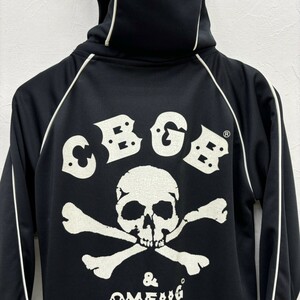 良品 CBGB スカル刺繍 フーディ トラックジャケット M パーカー 黒色 ジャージ パンク ラモーンズ/666/ドクターマーチン/ショット/バンソン