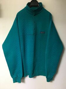 Patagonia オールド 80s 90s 香港製 スナップキルト ブルーグリーン エメラルド プルオーバー ダイヤモンド キルティング スナップT USA