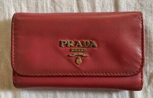 イタリア製*プラダ PRADA*ナイロン 6連 キーケース　サフィアーノレザー　ピンク