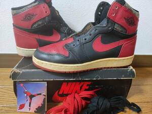 85年製SKYJORDANオリジナルBRED 24.5cm NIKE AIR JORDAN 1 RETRO HIGH OG chicago royal つま黒 AJ1 1985 ヴィンテージ ビンテージdead