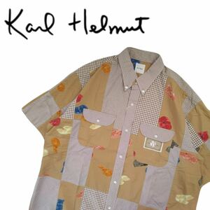 特大サイズ 新品 名作 Karl Helmut パッチワーク 総柄 ボタンダウン 半袖シャツ ドレスシャツ メンズ カールヘルム ピンクハウス 2405288