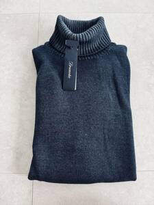 5026】新品6.8万【DRUMOHR / ドルモア　54(52程度)　洗い加工ミドルゲージタートルネック　Extra Fine Merino Wool】ウォッシュドネイビー