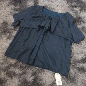 eur3 ネイビー カットソー 格子柄 FREE SIZE ST-007