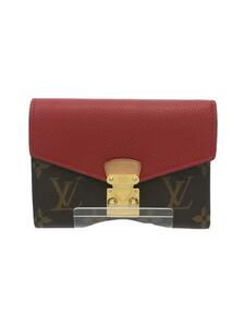 LOUIS VUITTON◆ポルト・フォイユ・パラスコンパクト/牛革/RED/無地/レディース/赤/レッド