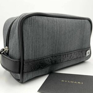 ブルガリ 【新品/未使用】BVLGARI セカンドバッグ サークルロゴ レザー キャンバス グレー 黒 クラッチバッグ ビジネスバッグ お洒落 高級