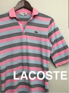 ◎◆ 【訳あり】ラコステ LACOSTE メンズ 服 ボーダー ピンク ワニ ファッション ポロシャツ