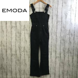 EMODA　エモダ　フレアデニムサロペット　Sサイズ　ブラック　スタイルアップ効果　S12-670　USED