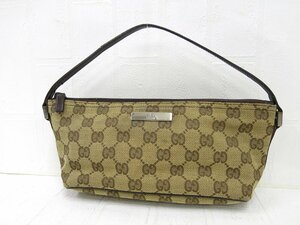 ◆GUCCI グッチ◆GGキャンバス カーフ レザー 本革◆アクセサリーポーチ ミニ ハンド バッグ◆ベージュ ブラウン◆イタリア製◆A5453