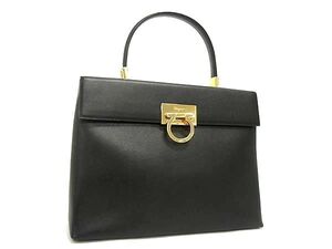 1円 ■美品■ Salvatore Ferragamo フェラガモ ガンチーニ レザー ワンハンドル ハンドバッグ レディース ブラック系 FL0322