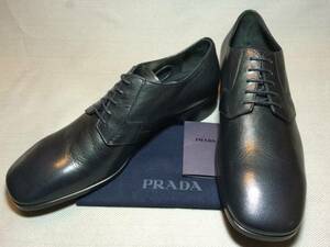 新品 プラダ レザー ドレス シューズ 6.5 黒 prada 本革 靴 短靴 ヤギ革 ブラック