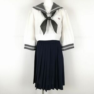 1円 セーラー服 スカート スカーフ 上下3点セット 大きいサイズ 中間服 白3本線 女子 学生服 熊本八代高校 白 制服 中古 ランクC NA8677