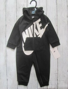 ＊新品 下げ札付 送料無料 NIKE ナイキ ベビー 長袖 ロンパース 85cm 黒 カバーオール 子供服 男女兼用 フード付き パーカー