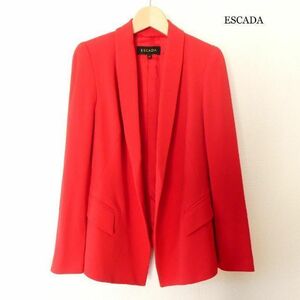 美品 ESCADA エスカーダ サイズ32 シングル ストレッチ ショールカラー ストレートカット テーラードジャケット 赤 レッド