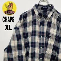 usa古着 CHAPS ネルシャツ　XL　ネイビー ベージュ　チェック　90s