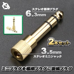 3.5mm ステレオ ミニプラグ (オス) - 6.3mm ステレオ 標準プラグ (メス) 金メッキ仕様 変換プラグ ｘ2本セット