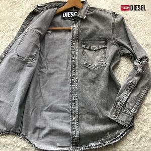 極美品/XL相当●現行モデル DIESEL ディーゼル デニムジャケット Gジャン ブルゾン インディゴ ダメージ加工 LL相当 メタルボタン グレー系