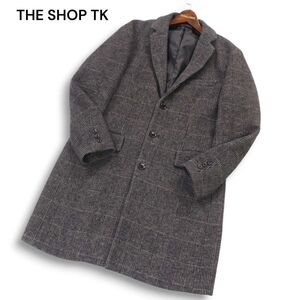 THE SHOP TK タケオキクチ 秋冬★ グレンチェック柄 東レ エアレット ウール チェスター コート Sz.M メンズ 灰　I4T04032_C#N