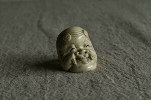 【古美術】翁 面 在銘 玉山 根付 Netsuke 精密彫刻 超絶技巧 能面