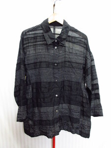 HaaT ISSEY MIYAKE　イッセイミヤケ　シースルーシャツ　SIZE２　シルクシャツ　シルク使用ブラウス 長袖シャツ カットソー 黒　10223