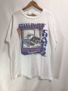 ■ 90s 90年代 USA製 ビンテージ TRENCH NHL New York Rangers 1994 STANLEY CUP CHAMPS Tシャツ アイスホッケー グレー サイズXL ■