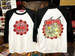 GSM 神鳴娘&バイクロボ 5.6oz ラグラン3/4スリーブTシャツ　旧車 昭和 Z1 Z2 750RS 900RS Z400FX CBX400F Z750FX XJ400D CB400F マッハ