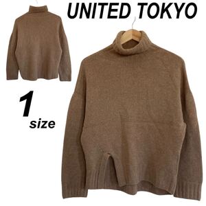 UNITED TOKYO ユナイテッドトウキョウ レディース タートルニット 1 スリット カシミヤ入り ウール 509530001 日本製 ベージュ系 (K29)★