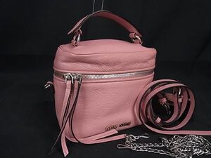 1円 ■美品■ miumiu ミュウミュウ レザー ミラー 鏡 付き チェーン 2WAY ショルダーバッグ ハンドバッグ バニティ ピンク系 BM1063