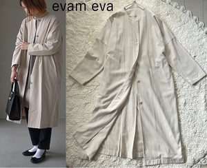 美品　evam eva　エヴァムエヴァ　ノーカラーコート　サイズ1（M）　定価38,500円　洗える　スプリングコート