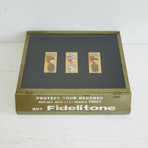 ヴィンテージ ガラス蓋付 メタル製ショーケース / アメリカ Fidelitone レコード針 店舗什器 アクセサリー ディスプレイ #606-70-234-396