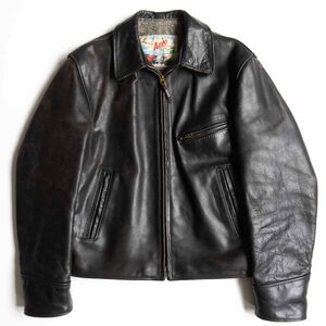 【雰囲気抜群/90s】AERO LEATHER【ハーフベルト/ホースハイド レザー ジャケット】38 ブラック エアロレザー 2411020