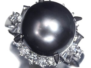 UG14165【1円～】新品【RK宝石】《Pearl》黒蝶真珠 特大約13.0ｍｍ珠 極上ダイヤモンド 0.96ct Pt900 超高級リング 南洋真珠 パール ダイヤ