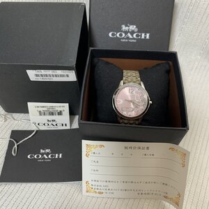 1円～ 電池交換済 COACH コーチ CA.13.7.14.0647 ラインストーン Cマーク ピンク シグネチャー レディース クオーツ腕時計 箱 IW501AT12CCH