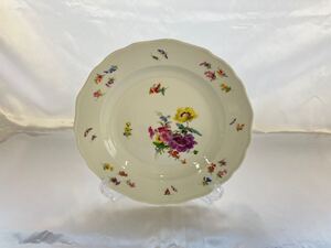 MEISSEN マイセン プレート フラワーブーケ 昆虫 ベーシックフラワー 大皿 3つ花プレート ボタン剣 双剣マーク 洋食器 直径25cm 3y ③