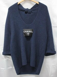 ◆CHANEL / シャネル ニットセーター ブランドロゴ ココマーク リボン ネイビー系 カシミヤ 143907