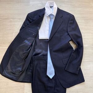 【Ermenegildo Zegna】 エルメネジルドゼニア 紳士のブランド 50（XL程度）ネイビー 紺 大きいサイズ ウール スーツ メンズ セットアップ