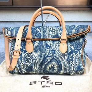 【エトロ】本物 ETRO ハンドバッグ ペイズリー柄 2way ショルダーバッグ PVC×レザー 女性用 レディース イタリア製 保存袋付き