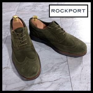 美品 ROCKPORT 革靴 スエード ウイングチップ モスグリーン 26.5