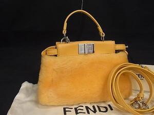 1円 ■極美品■ FENDI フェンディ マイクロピーカブー レザー×フェイクファー 2WAY クロスボディ ハンドバッグ ショルダーバッグ FJ2723