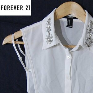 フォーエバー21 FOREVER21■ビジュー付き付け襟　重ね着風　ブラウス■M■オフホワイト系 ※IW4412135