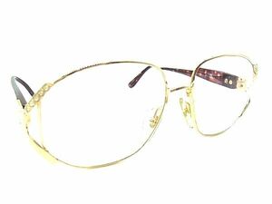 1円 ■美品■ ChristianDior クリスチャンディオール 2619 44 度入り メガネ 眼鏡 ゴールド系×クリアレッド系 AX8182