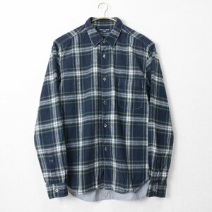 美品 COMME des GARCONS HOMME ◆ 切替 長袖シャツ ネイビー Lサイズ ブラックウォッチ チェック ネルシャツ コムデギャルソン オム ◆WX6