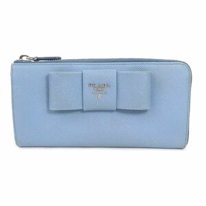 プラダ PRADA L字ファスナー長財布 ロゴ リボン レザー ライトブルー e56637a