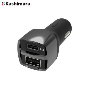 DCソケットからUSBへ変換 充電器 PD 9V 2A Type-C ブラック 2ポートUSB PD対応純正ケーブルで高速充電可能 12/24V車 カシムラ DC-038