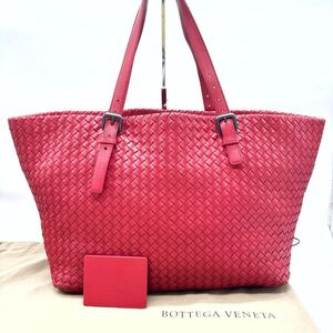 1円◆BOTTEGA VENETA ボッテガヴェネタ イントレチャート トートバッグ A4収納余裕 レザー レッド 赤 レディース メンズ 男女兼用