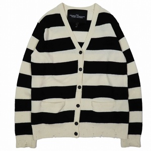 美品 マークジェイコブス MARC JACOBS ダメージ加工 ボーダー ザ グランジ カーディガン トップス THE GRUNGE CARDIGAN ホワイト