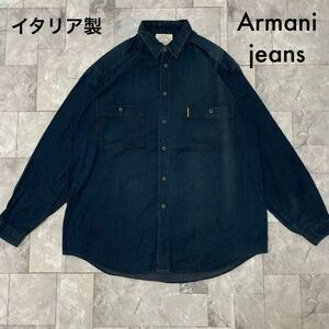 イタリア製 Armani jeans アルマーニジーンズ デニムシャツ 長袖 ユーロ 海外企画 ダブルポケット オールドアルマーニ サイズM 玉FL1630