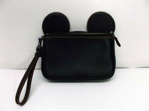 新品 未使用 COACHxDisney コーチ コラボ ディズニー Mickey ミッキー ポーチ 小物入れ ブラック レザー MK-004