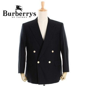 A4684/極美品 秋冬 総裏 BURBERRY バーバリー タスマニアウール 金ボタン テーラード ブレザー ダブル4Bジャケット 165 BE4 濃紺/メンズ